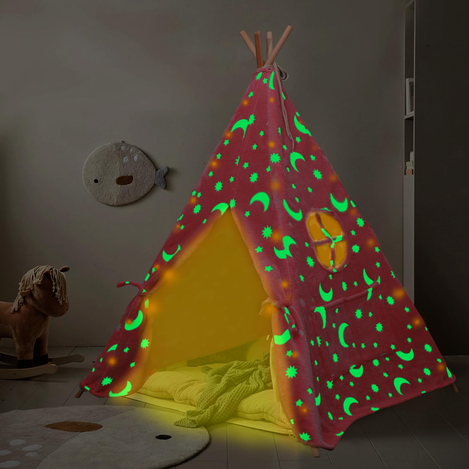 ZAIXIA Teepee Tent for Kids,Portable Kids Play Tents,Indoor Glow Play Tent