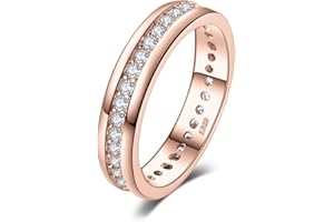 JewelryPalace Cubic Zirconia Eternity Wedding Bands For Women, 14K Yellow Rose Gold Plated 925 Sterling Silver Anniversary Promise Rings for Her, CZ Simulated Diamond Wedding Ring Jewelry Channel Set