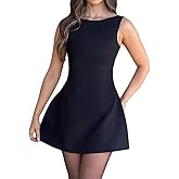 ABYOVRT Women Sexy Backless Mini Dress Sleeveless Open Back A Line Formal College Graduation Dress
