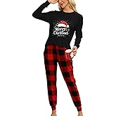 KFUBUO Christmas Pajamas for Women Flannel Pjs Set Two Piece Sleepwear Loose Nightwear Soft Long Sleeve Top with Pants