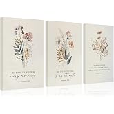 3 Pcs Christian Flower Wall Art Flower Scripture Wall Decor God Quotes Canvas Painting Prayer Room Pictures Inspirational Bible Verse Posters For Living Room Bedroom 12x16 Inch Canvas
