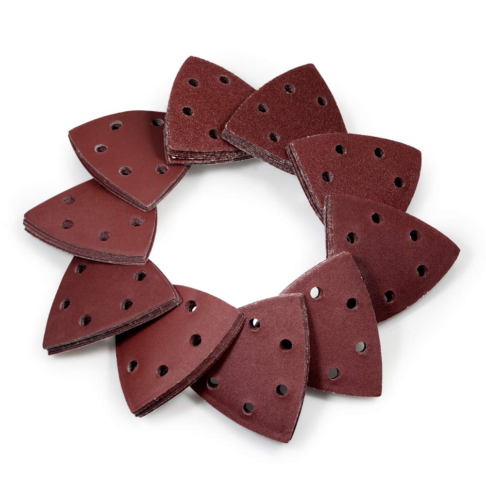 SPEEDWOX 100 Pcs 3-1/2 Inches 90mm Triangle Sanding Paper Hook and Loop Detail Sander Sandpaper Assorted 40/60/80/120/180/240/400/600/800/1000 Grits Triangle Detail Oscillating Tools