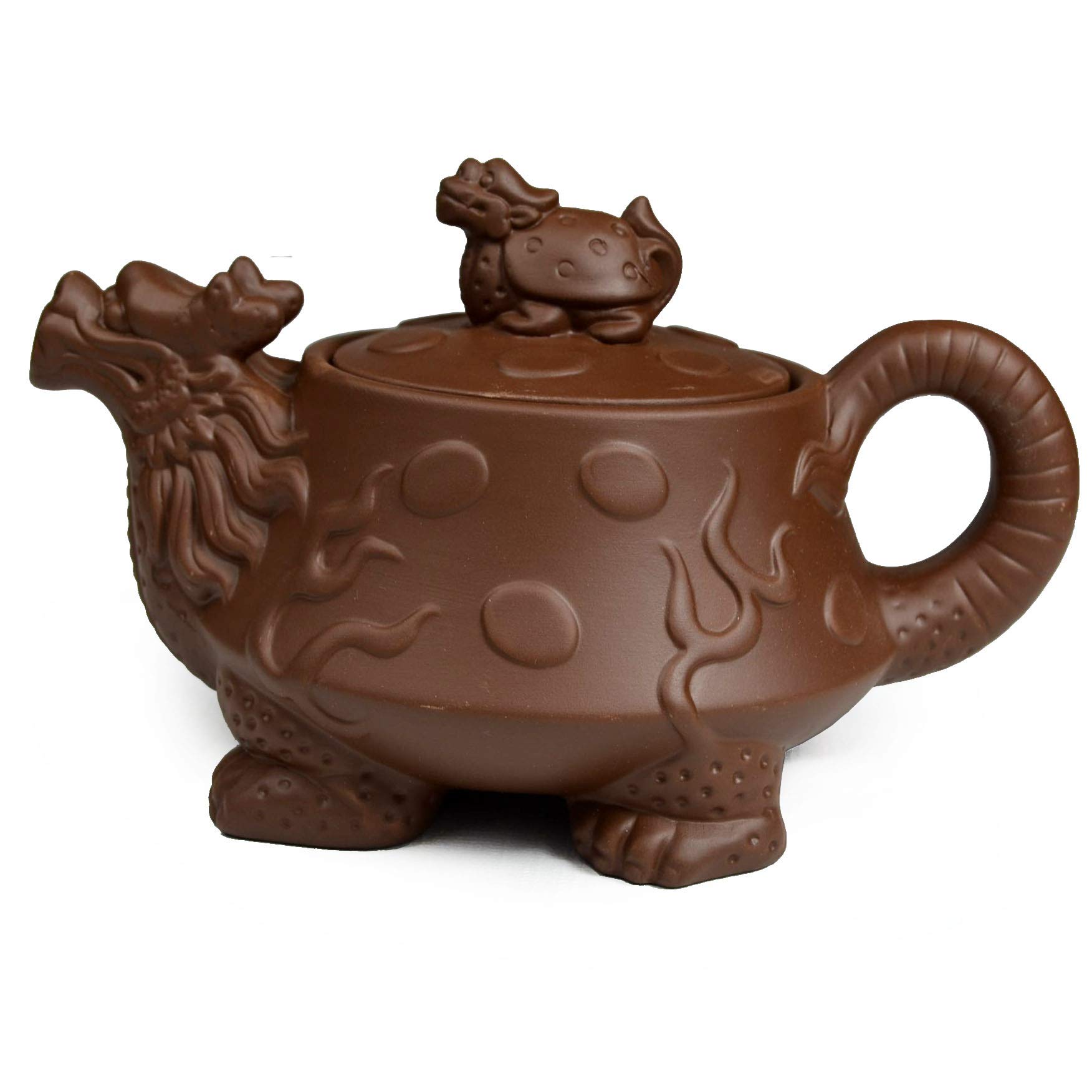 Teapot Chinese Dragon Tortoise Auspicious Zisha Clay Gongfu Tea Pots for Loose Tea (Brown)