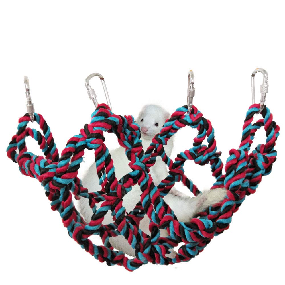 Oncpcare Pet Cage Hammock, Woven Ferret Bedding Summer Small Animals Bed Parrot Toy Chinchilla Hammock Guinea Pig Cage Accessories for Sugar Glider Squirrel Hedgehog Chinchilla, Colour Random