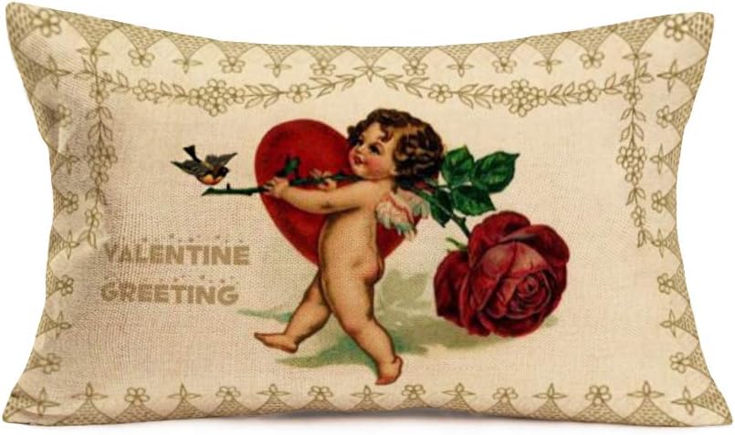 Hopyeer Vintage Wood Grain Pillow Covers Rise&Shine Farmers Market Quote Cotton Linen Retro Rustic Farm Red Tractors Big Rooster Decor Waist Lumbar Cushion Case Cover 12"X 20" (VG-Cherub)
