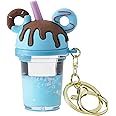 YOU WIZV Donut Keychain, Boba Tea Kawaii Cute Accessories for Backpacks, Comfort Liquid Keychain for Girls, Women, Daughters