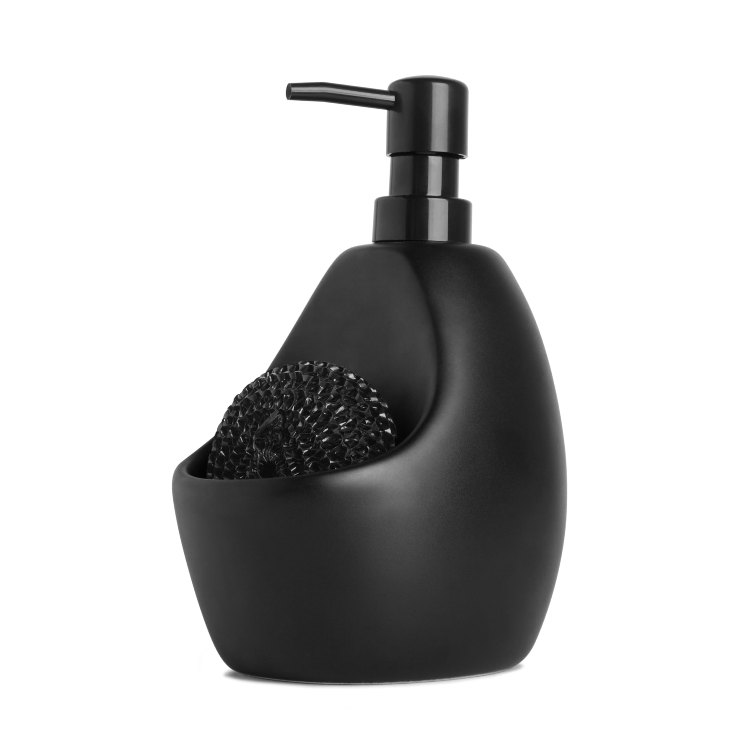 Umbra Joey, Matte Ceramic Liquid Soap Dispenser with Sponge Caddy, Ideal for Kitchen or Bathroom Use, Black