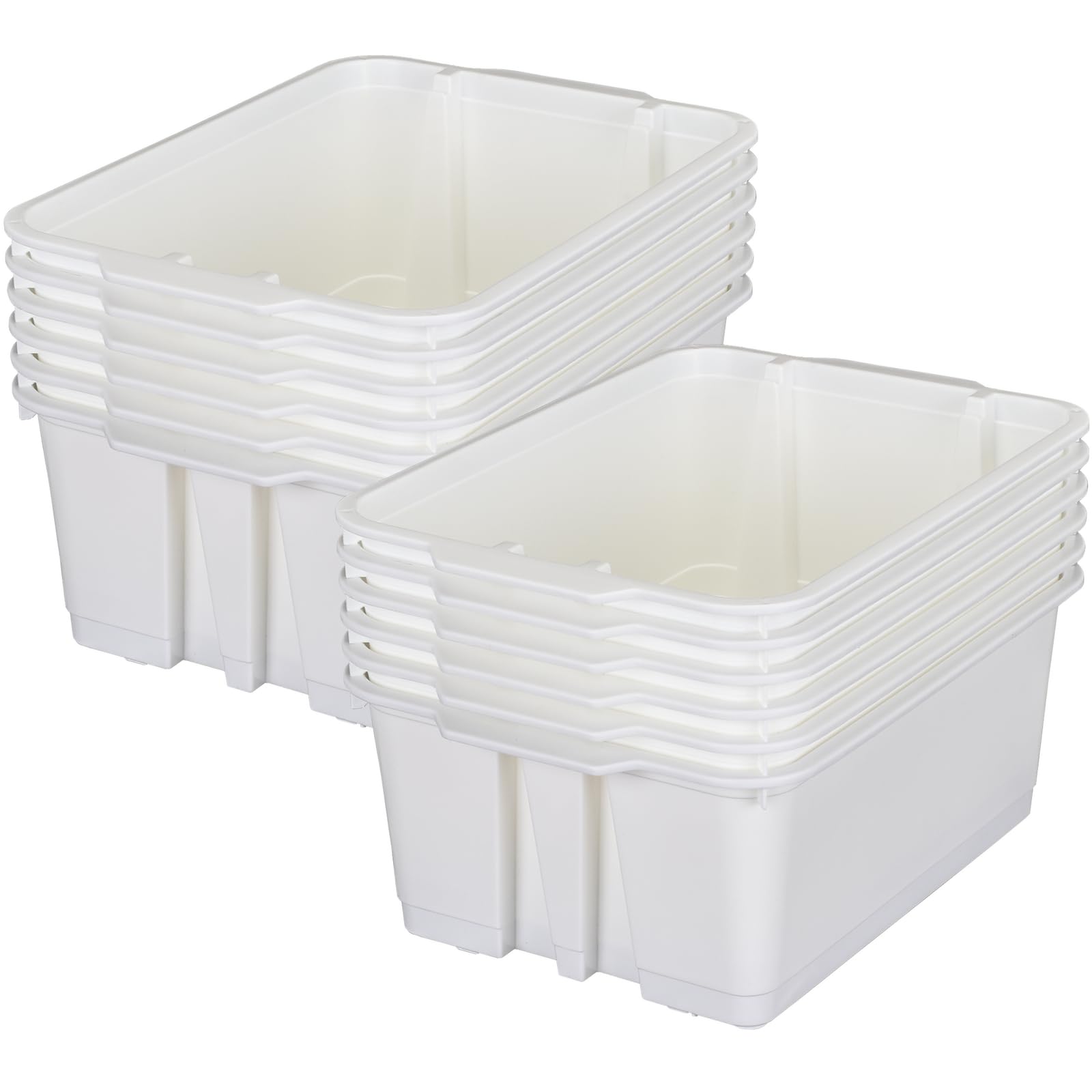 Really Good Stuff Stacking Bins, 14" x 10" x 5 .75" - 12 Pack, White, Stackable Storage Plastic Bins for Classroom Organization, Home Storage, Office & Hospital Supplies Image