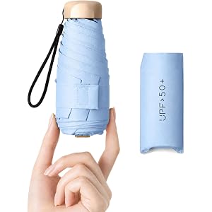 Compact Travel Umbrella, Mini Umbrella - UPF 50+ UV Protection & Waterproof, Windproof 6 Ribs Fiberglass, Pocket-Sized 6.3in
