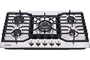 Tymetik Gas Cooktop 30 Inch, 5 High Efficiency Burners Gas Stovetop Stainless Steel Built-in Gas Stove Top Propane/Natural Gas Convertible Gas Hob