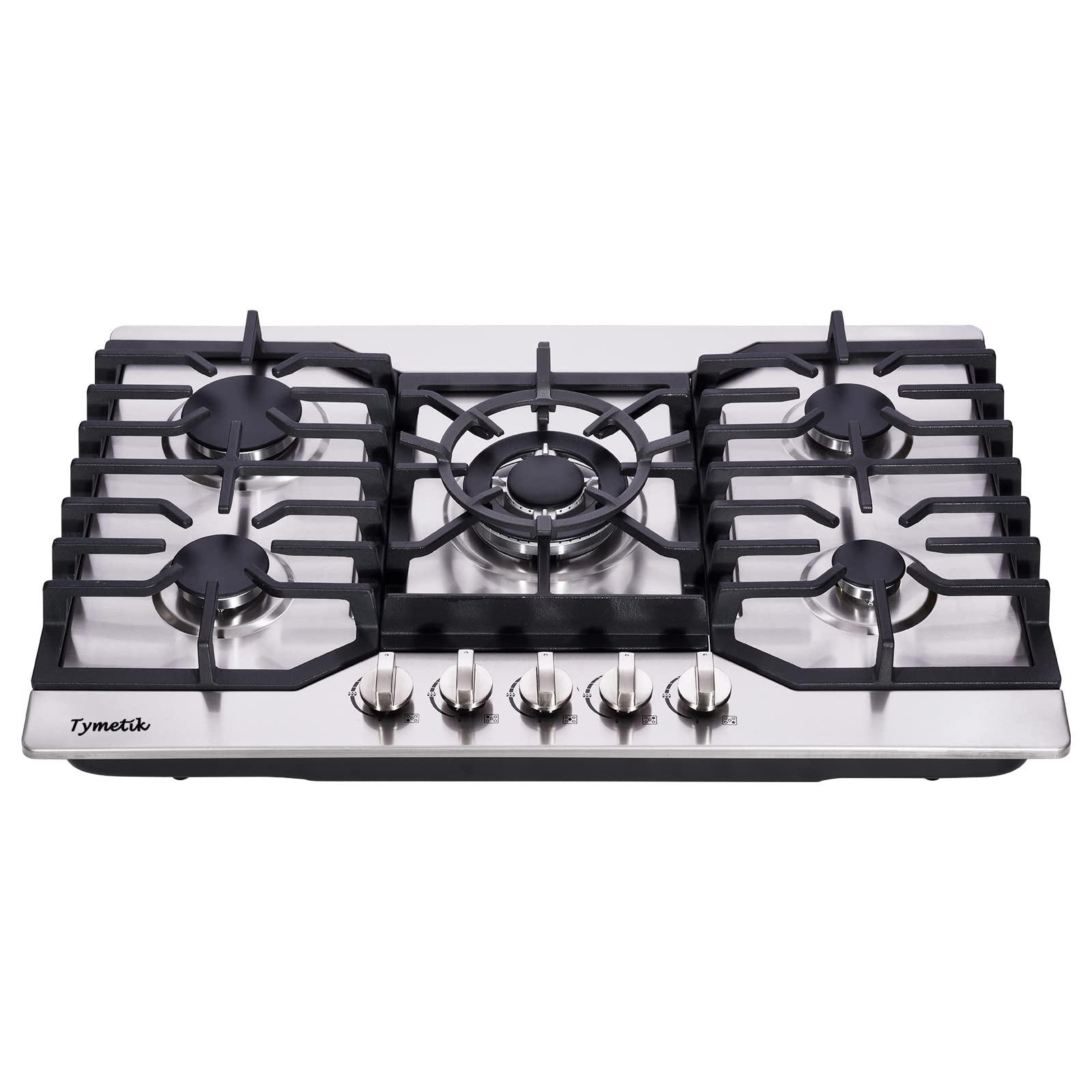 Tymetik Gas Cooktop 30 Inch, 5 High Efficiency Burners Gas Stovetop Stainless Steel Built-in Gas Stove Top Propane/Natural Gas Convertible Gas Hob