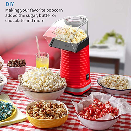 Hot Air Popcorn Maker, Popcorn Machine, 1200W Popcorn Popper with Measuring Cup and Removable Lid for Watching Movies and Holding Parties in Home, No Oil Needed Great For Kids, Red