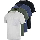 Real Essentials 4 Pack: Men's Cotton Performance Short Sleeve Crew Neck Pocket T-Shirt Athletic Top (Available in Big & Tall)