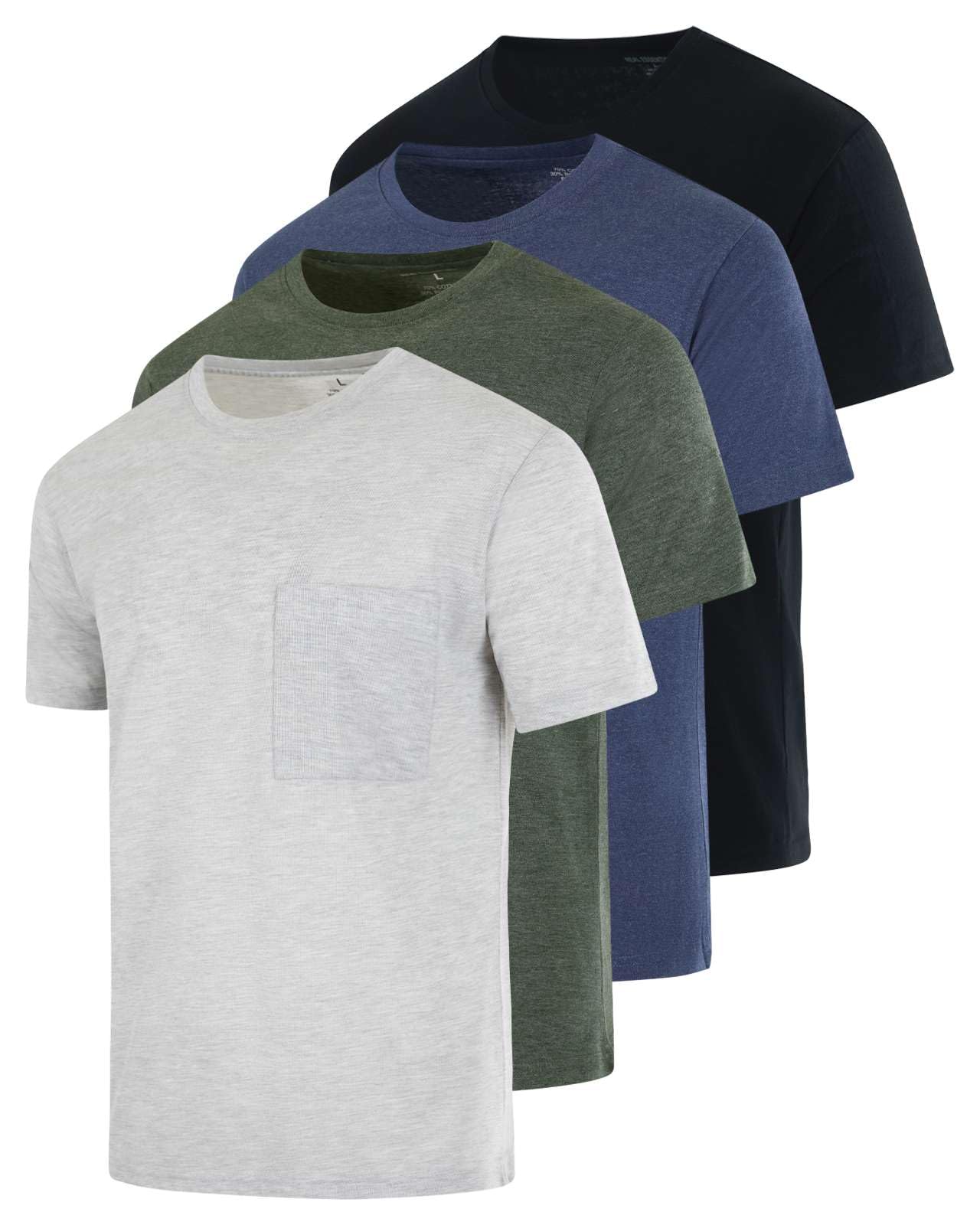 Photo 1 of Real Essentials 4 Pack: Men's Cotton Performance Short Sleeve Crew Neck Pocket T-Shirt Athletic Top (Available in Big & Tall)-Set 2,M