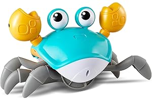 PintreeLand Crawling Crab Baby Toys Upgrade Version - 3 Speed & Music Control, Infant Tummy Time Interactive Walking Toddler Toy for 3 4 5 6 7 8 9 10 11 12 Year Old Boys or Girls (Blue)