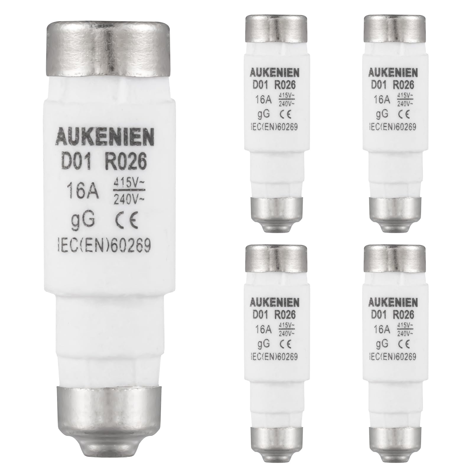 AUKENIEN Neozed Fuse 16A D01 E14 Spiral Ceramic Fuses 400V NEOZED Type 16 Amp 400VAC gL/gG for Cable and Line Protection(5Pieces)