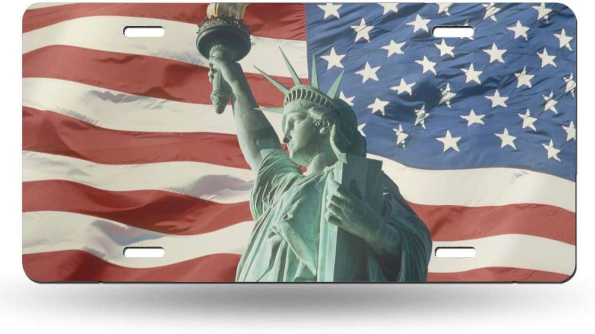 American Flag Statue Lightweight Metal License Plate 6''X12