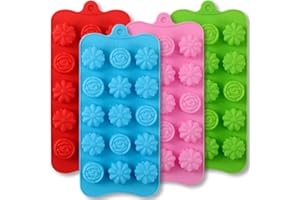Newk Flower Shape Silicone Molds, 4 Packs 15 Cavity Nonstick Food Grade Silicone Molds DIY for Chocolates, Candies, Ice Cubes, Jellos, Handmade Soap, and Bath Bombs
