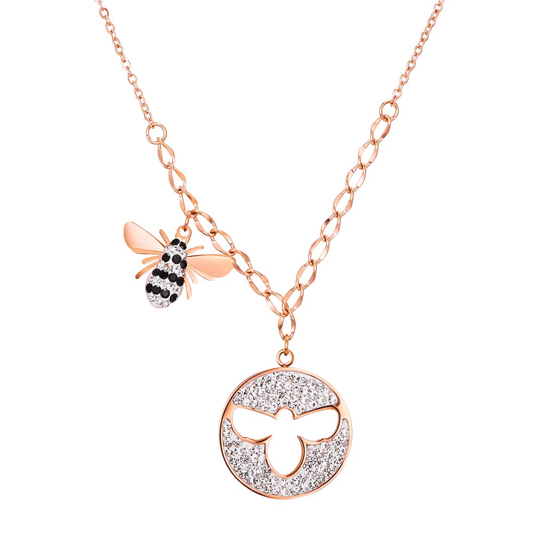 Caimeytie Women's Stainless Steel bee Pendant Necklace with Crystals Girls Present Valentines Gifts for Your Love