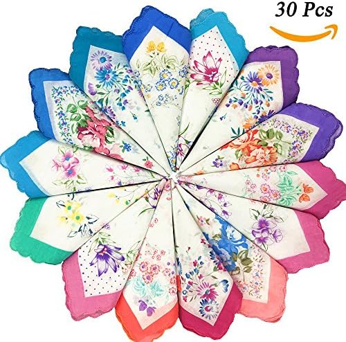 WINDLY Women’s Embroidered Floral Cotton Handkerchiefs for Party, Wedding - 12x12 in (10pcs)