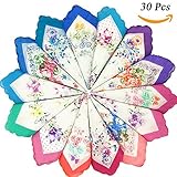 WINDLY Womenâ€™s Embroidered Floral Cotton Handkerchiefs for Party, Wedding - 12x12 in (10pcs)