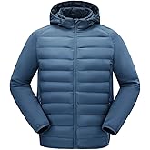 Rdruko Men's Insulated Running Jacket Hybrid Lightweight Puffer Jacket Detachable Hood Warm Winter Coat Hiking Golf