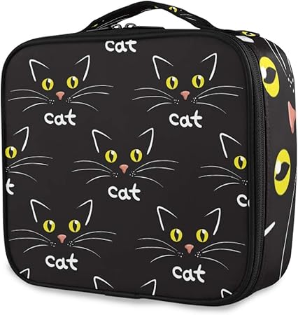 Amazon Kaaridream メイクボックス プロ用 便携式 大容量 機能的 化粧ポーチ猫柄 ねこ アニマル 黒 ブラック かわいい コスメ収納ボックス 仕切り 化粧 メイクケース 出張 海外旅行 携帯用 化粧品収納 Kaaridream 化粧ポーチ 通販
