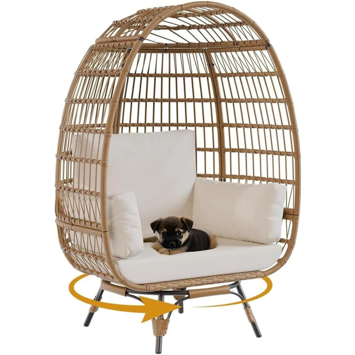 Photo 1 of ***MISSING HARDWARE***DAMAGE SHOWN IN THE PHOTO***Tioutbot 360° Swivel Egg Chair, Oversized Patio Rotating Basket Chair, Steel Frame and Metal Base, Waterproof, PE Rattan Lounge Chair for Indoor & Outdoor, Porch, Living Room, Backyard, Beige