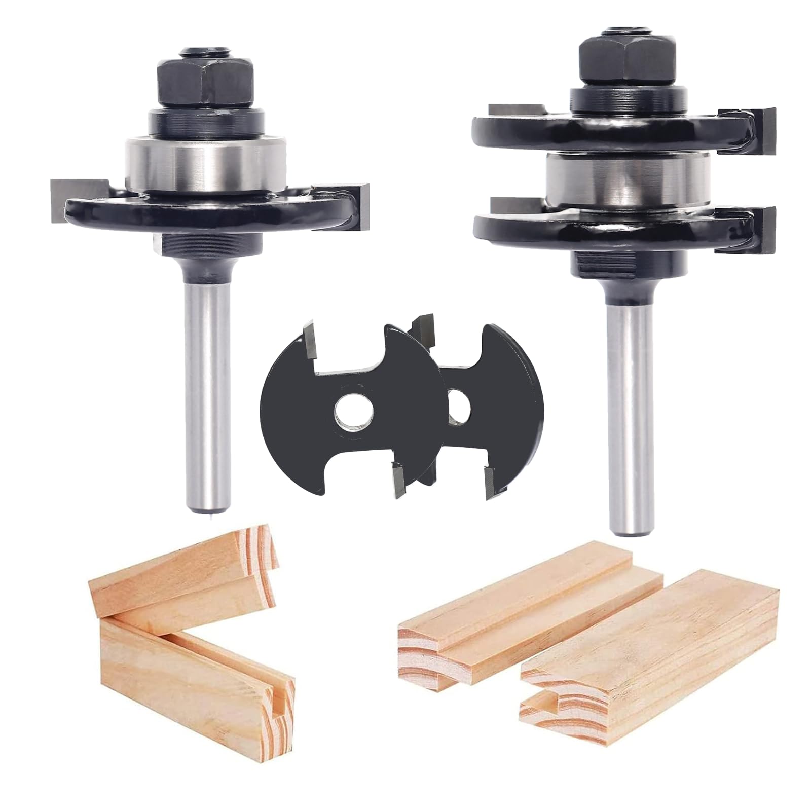 Akylin Adjustable Tongue and Groove Router Bit Set 1/4 Shank, 1-3/4" Cut Dia, with 2pcs Repacement Slot Cutter Blade, T Shape Wood Milling Cutter, for Woodworking cabinet doors