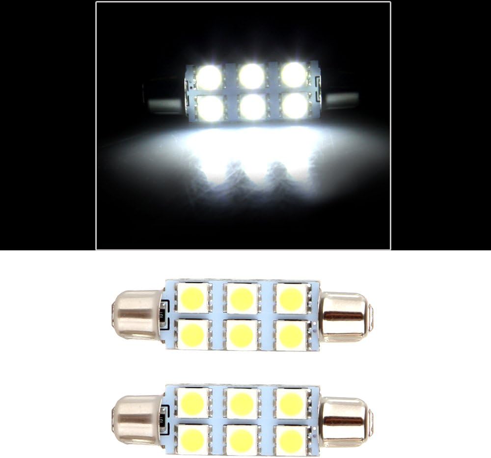 cciyu 2x White 44mm Festoon 6-5050-SMD Chips LED Light Bulbs Replacement fit for Interior Dome Door Map License Plate Cargo Light