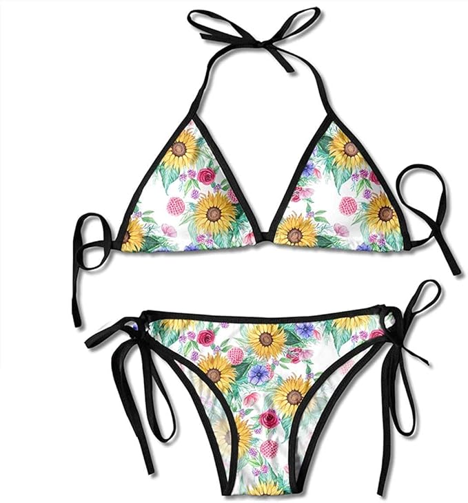 Sunflower Rose Watercolor Bikini Women's Swimming Set