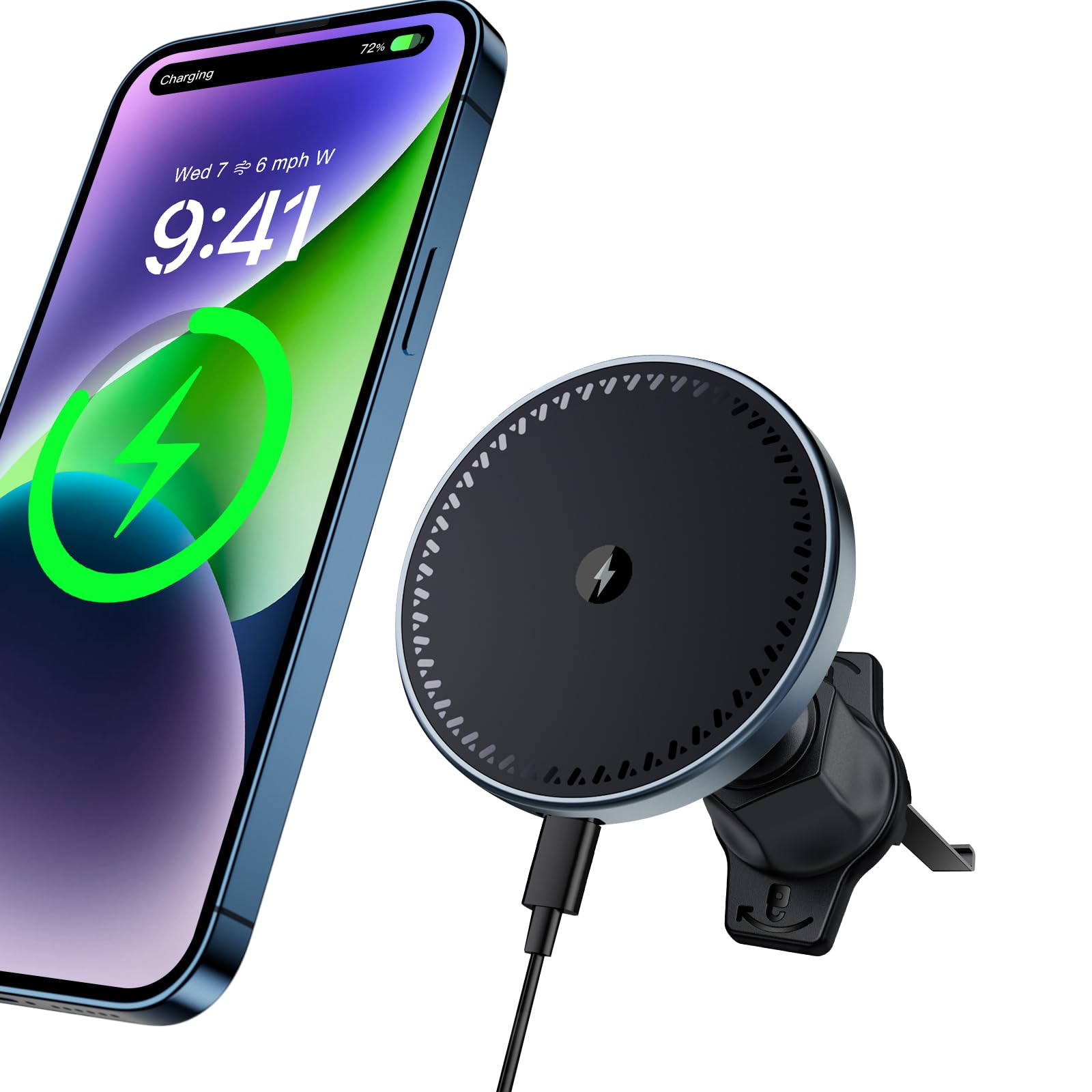 Beeasy Wireless Car Charger Magnetic, Compatible With Magsafe Car Mount/MagSafe Car Charger 15W Fast Charging, Wireless Car Phone Holder Charger Air Vent Mount for iPhone 17/16/15/14/13/12 Series