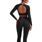 SUUKSESS Women 2 Piece Open Back Seamless Workout Sets Scrunch Booty Gym Leggings Built in Bra Crop Yoga Top