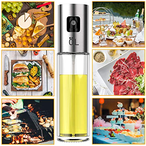 Besmon Olive Oil Sprayer Food-grade Glass Bottle dispenser for Cooking, BBQ, Salad, Kitchen Baking, Roasting, Frying (Clear)