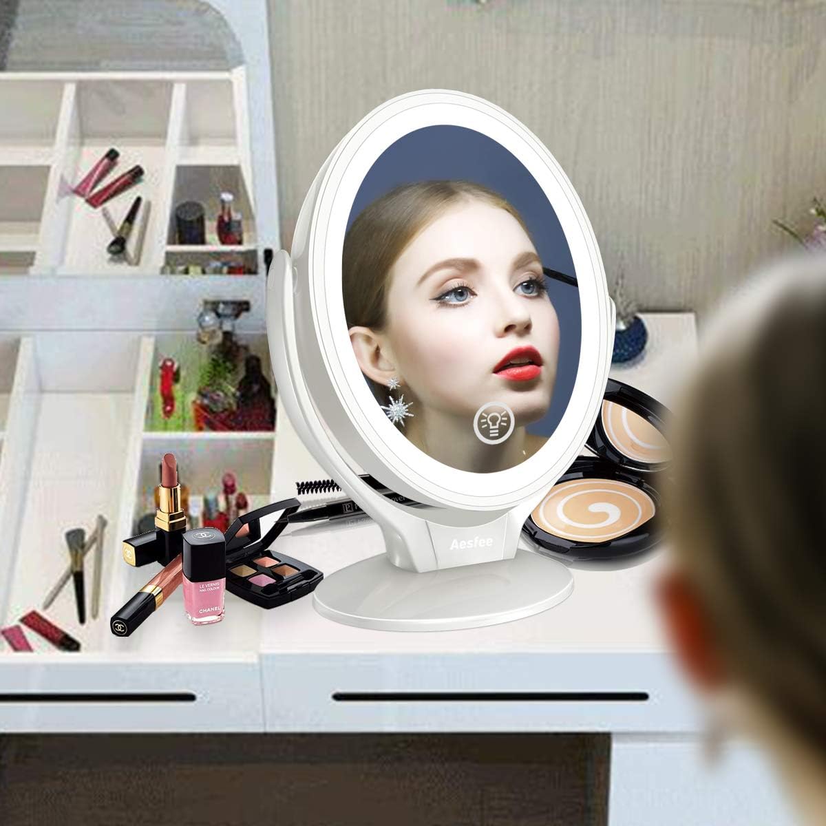 Aesfee LED Lighted Makeup Vanity Mirror Rechargeable, 1x / 7x