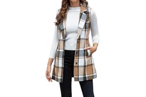 IDEALSANXUN Plaid Vest for Women Fall Winter Sleeveless Blazer Jackets
