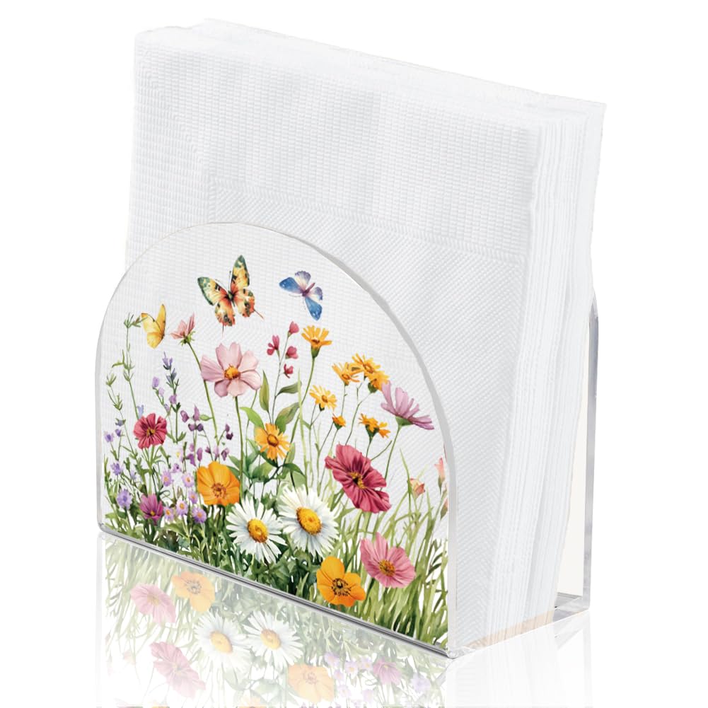 Photo 1 of *** PINK ROSES****   SUPERDANT Flower Clusters Napkin Holder Acrylic Butterfly Paper Napkin Holder Freestanding Tissue Box Dispenser for Kitchen Table Cocktail Napkin Holder for Restaurant Banquet Café 12.5x5x10.5CM