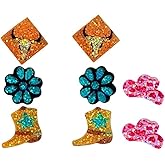 4 Pairs Shining Western Cowboy Hat Boots Resin Acrylic Earrings for Women Jewelry