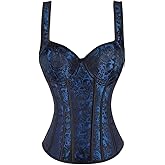 Grebrafan Straps Jacquard Weave Halter Corset Gothic Punk Bustier Shapewear