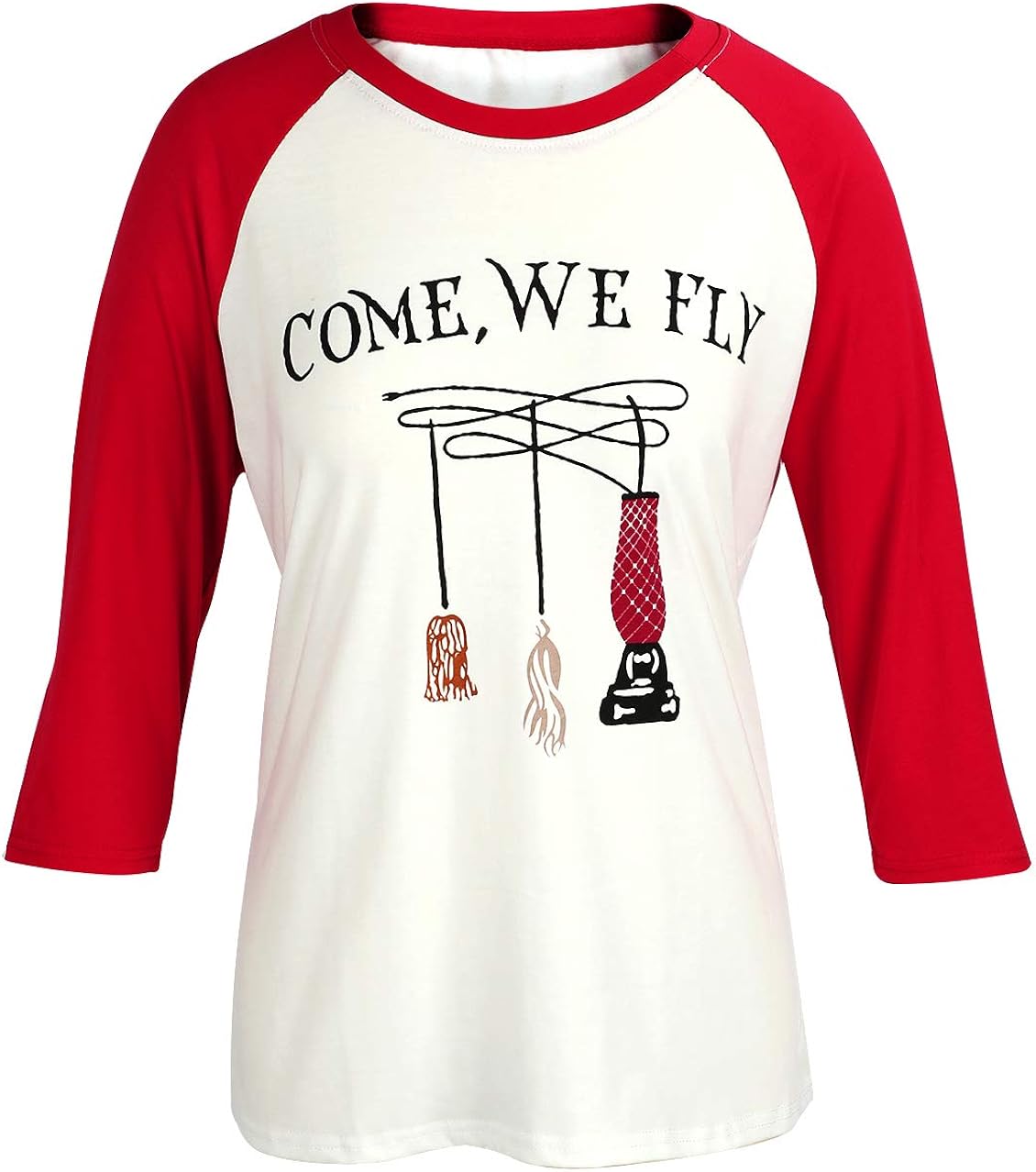 UNIQUEONE Come We Fly Halloween T-Shirt Women 3/4 Sleeve Baseball Shirts: Clothing