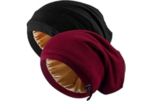 NICPOO Silk Satin Bonnet Hair Wrap for Sleeping, 2 Pcs Bonnets for Black Women Men Sleep Cap Silk Lined Slouchy with Adjustab