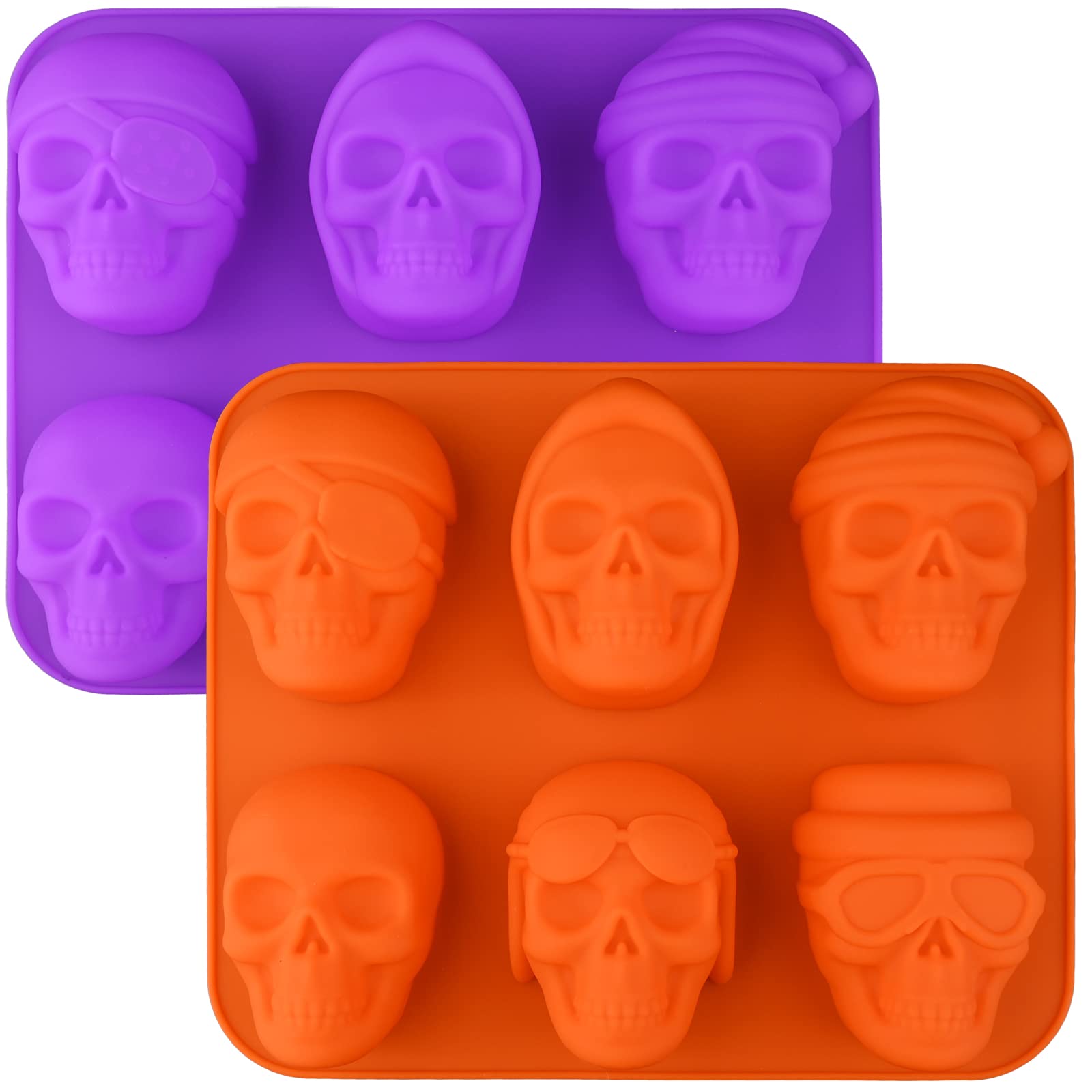Photo 1 of **PURPLE MOLD ONLY*** Sakolla Large Skull Cake Pan Silicone Mold, 6 Cavity Halloween Skull Cakelet Chocolate Molds Candy Pizza Baking Molds Handmade Soap Tray