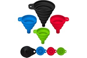 Set of 4 Silicone Collapsible Kitchen Funnel - X-Small to Large Sizes for Easy Liquid Transfer Food Grade Silicone Collapsibl