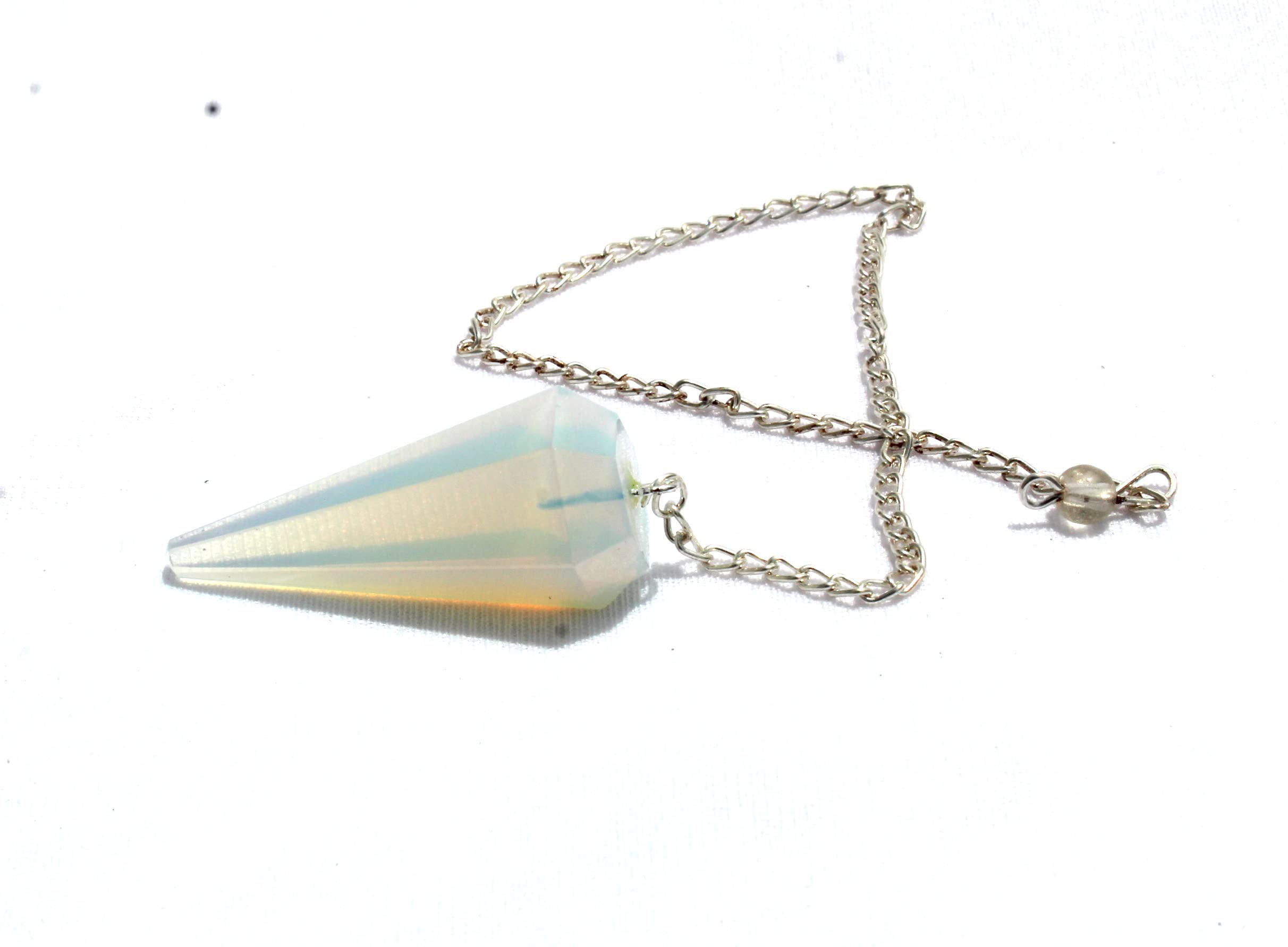 Jet International Opalite Cone Faceted Pendulum Chain Opal Carved Handcrafted Antique India Reiki Dowsing Healing Chakra Balancing Image is JUST A Reference
