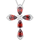 STARCHENIE Sterling Silver Cross Necklace for Women Crucifix Pendant with Birthstone Dainty Religious Jewelry Gift for Her, 18 Inch Chain
