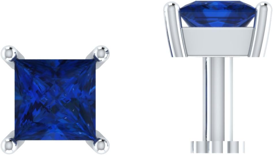 Silvercartvila Women's 1/4 Ct Princess Cut Blue Sapphire 925 Sterling Silver Solitaire Nose Stud Pin Bone