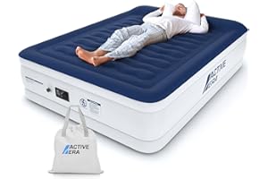 Active Era Luxury Queen, High Air Mattress with Built in Pump and Raised Pillow - Elevated Double, with Structured I-Beam Technology, Height 22" Tall Air Bed Queen Size