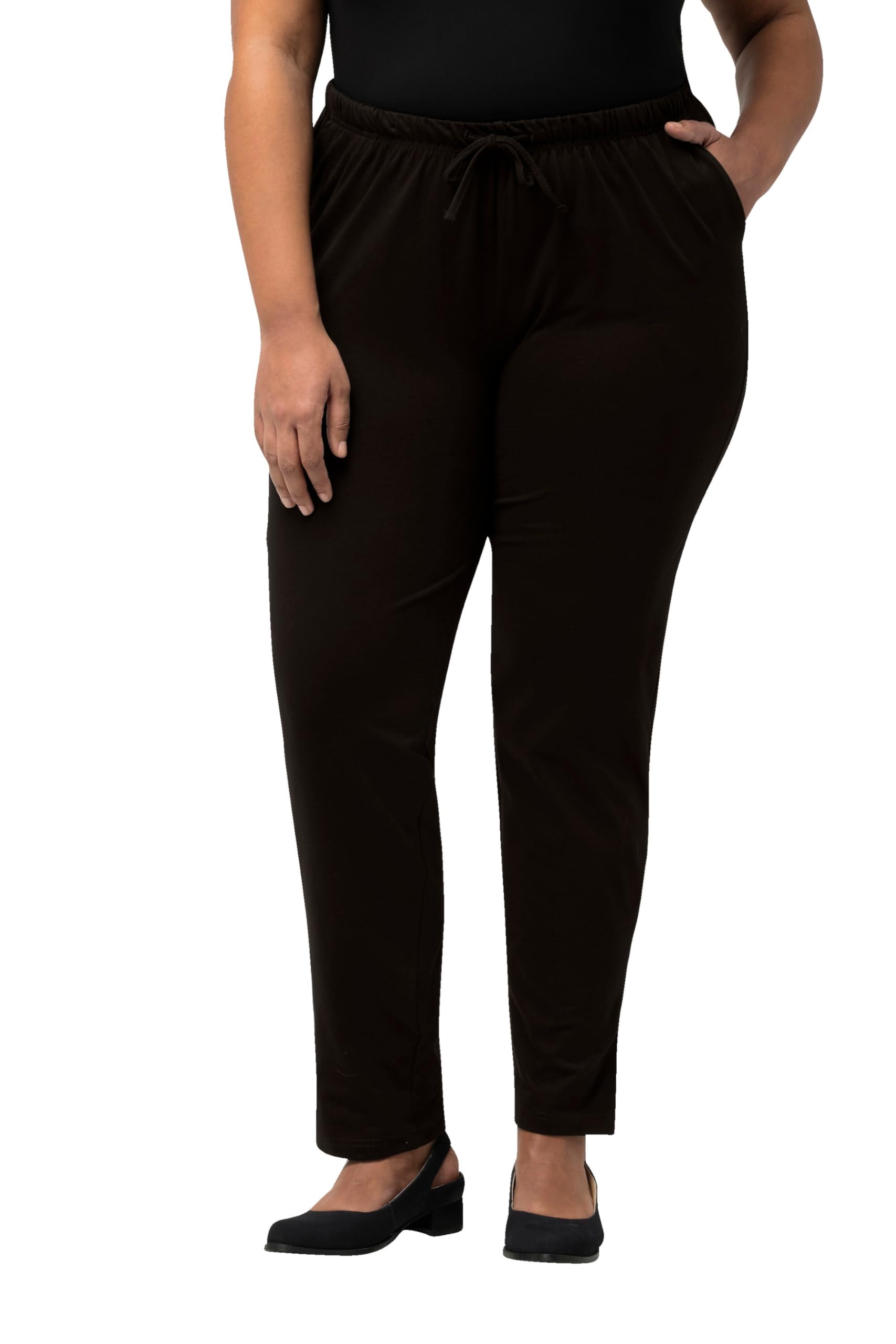 Ulla Popken Women's Plus Size Elastic Waist Bootcut Sports Pants Black 50+ 640831 10-50+