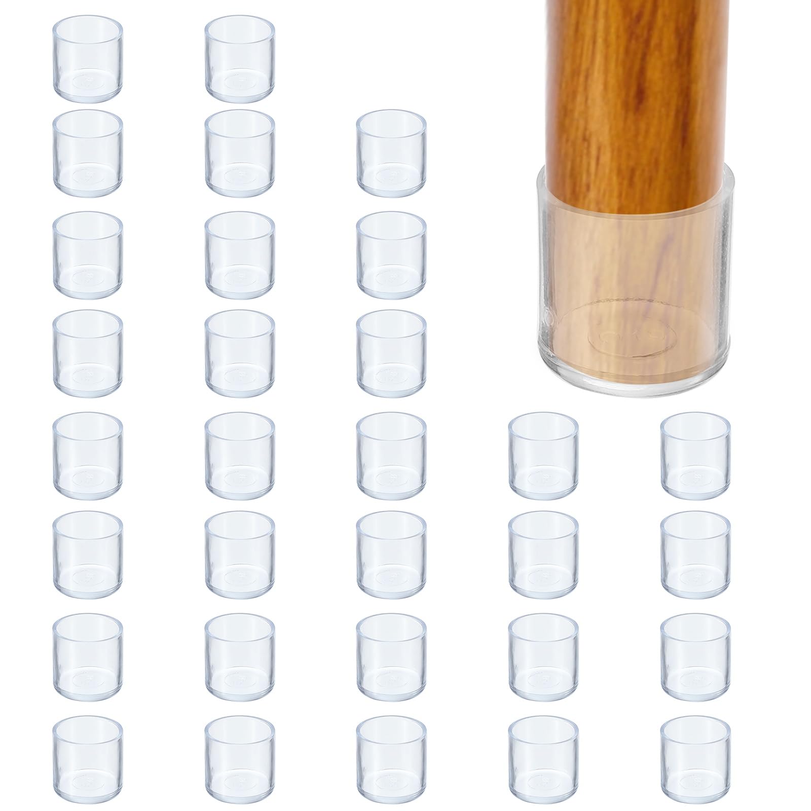 PATIKIL Round Rubber Chair Leg Caps Tips 1", 32 Pcs Plastic Furniture Leg Floor Protectors No Scratches No Noise for Chair Leg Protect Hardwood Floor, Transparent