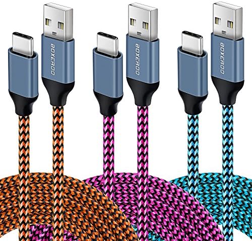 USB Type C Cable, Boxeroo USB C Cable 3 Pack (10ft) Nylon Braided Fast Charger Cord (USB 2.0) for Samsung Galaxy Note 8,S8,S8 Plus, LG G6 G5 V30 V20, Google Pixel, Nintendo Switch, Macbook